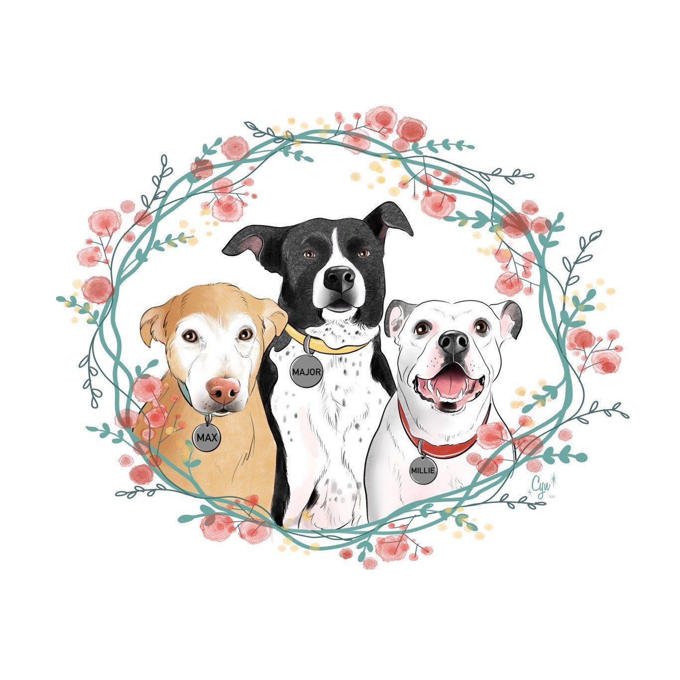 Three Pets Custom Portrait Portrait of 3 Dogs or Cats Custom - Etsy Three Pets Custom Portrait Portrait of 3 Dogs or Cats Custom - Etsy