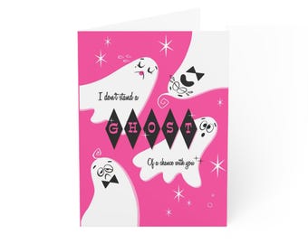Valentine's Day Card, Ghosts Greeting Card, Spooky Cute Romantic Card, Midcentury Modern Style, Unrequited love, Asking for a second chance.