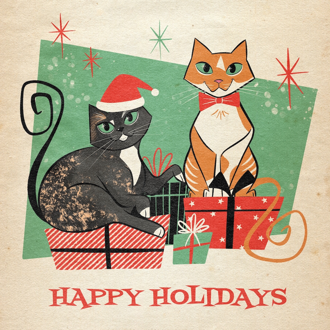 2 Cats or Dogs Christmas Card Your Own Pets on a Christmas Etsy
