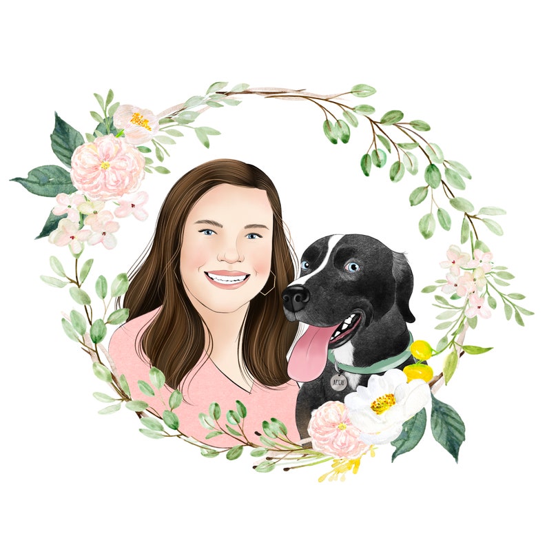 1 PERSON 1 PET Custom portrait Custom dog portrait Pet and owner drawing You and your pet Gift for girlfriend or wife image 9