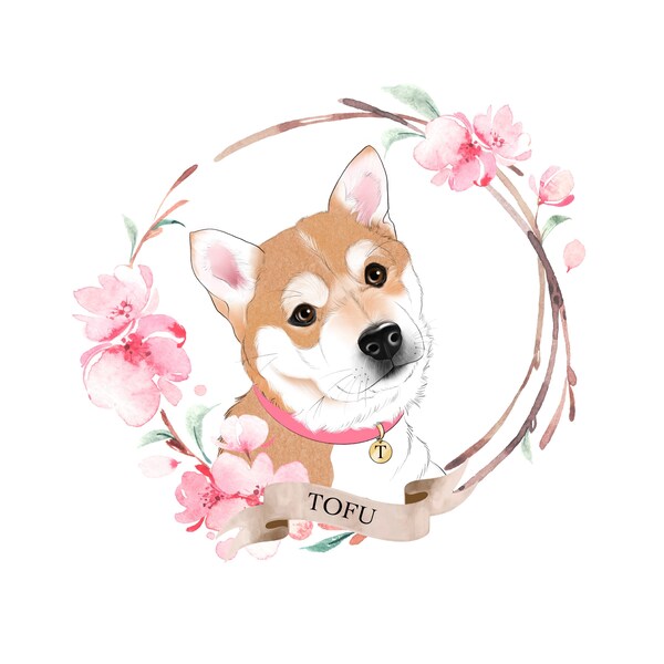 Shiba Inu custom portrait; Pet portrait; Dog illustration; Birthday gift; Pet lover's gift; Pet Memorial; Pet loss