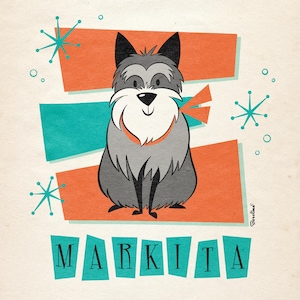 1 PET Retro portrait; Dog cartoon; Midcentury Modern illustration; Schnauzer cartoon; Gift for girlfriend, boyfriend, husband, pet loss