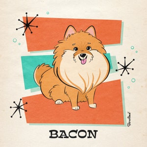 1 portrait rétro en PET ; Caricature de chien ou de chat ; Style moderne du milieu du siècle ; Mémorial de la perte d'un animal de compagnie ; Cadeau pour amoureux des chiens, petite amie, anniversaire ; Caricature pour animaux de compagnie