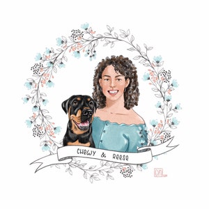 1 PERSON 1 PET Custom portrait Custom dog portrait Pet and owner drawing You and your pet Gift for girlfriend or wife image 2