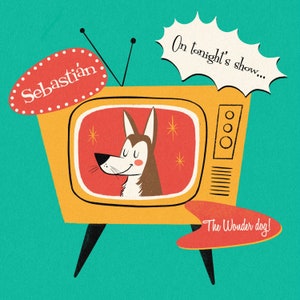 1 PET-portret op maat; Moderne illustratie uit het midden van de eeuw; Huisdierportret; Kattencartoon; Verjaardagscadeau; Hondenportret op maat; Leuk cadeau