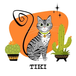 1 CAT portrait; retro cartoon; Midcentury Modern illustration; Pet portrait; Cat lover; Birthday gift; Fun gift with retro vibe