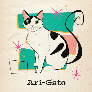 1 PET Retro portrait; Cat cartoon; Midcentury Modern illustration; Pet portrait; Cat lover; Birthday gift; Fun gift with retro vibe
