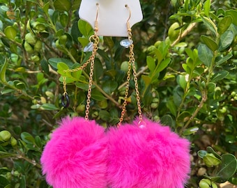 Earplug Earrings (Hot Pink Puff)