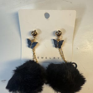 Earplug Earrings (Black Puff)