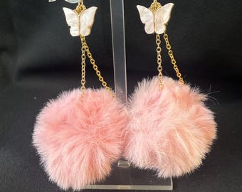 Earplug Earrings (Baby Pink Puff)