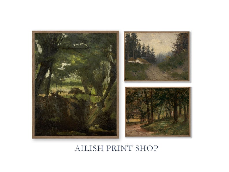 Rustic Gallery Wall SET Woodland Vintage Art Prints THREE Etsy