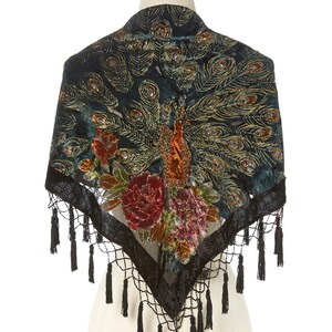 Women's Vintage Peacock Silk-Blend  Velvet Scarf