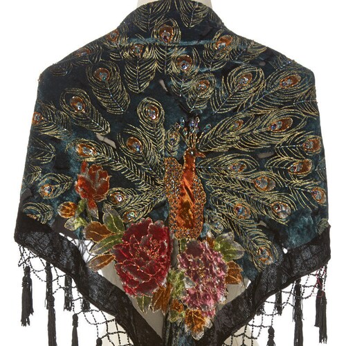 Women's Vintage Peacock Silk-blend Velvet Scarf - Etsy