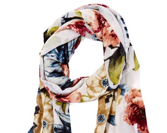 Women's Vintage White & Blue Floral Silk-Blend Scarf