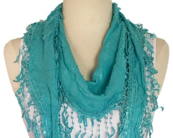 Women Super Soft Lightweight Triangle Square Fringe Scarf