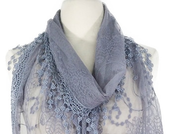 Women's lightweight Feminine Embroidered lace teardrop fringe Lace Scarf Vintage Scarf Mesh Crochet Tassel Cotton Scarf for Women