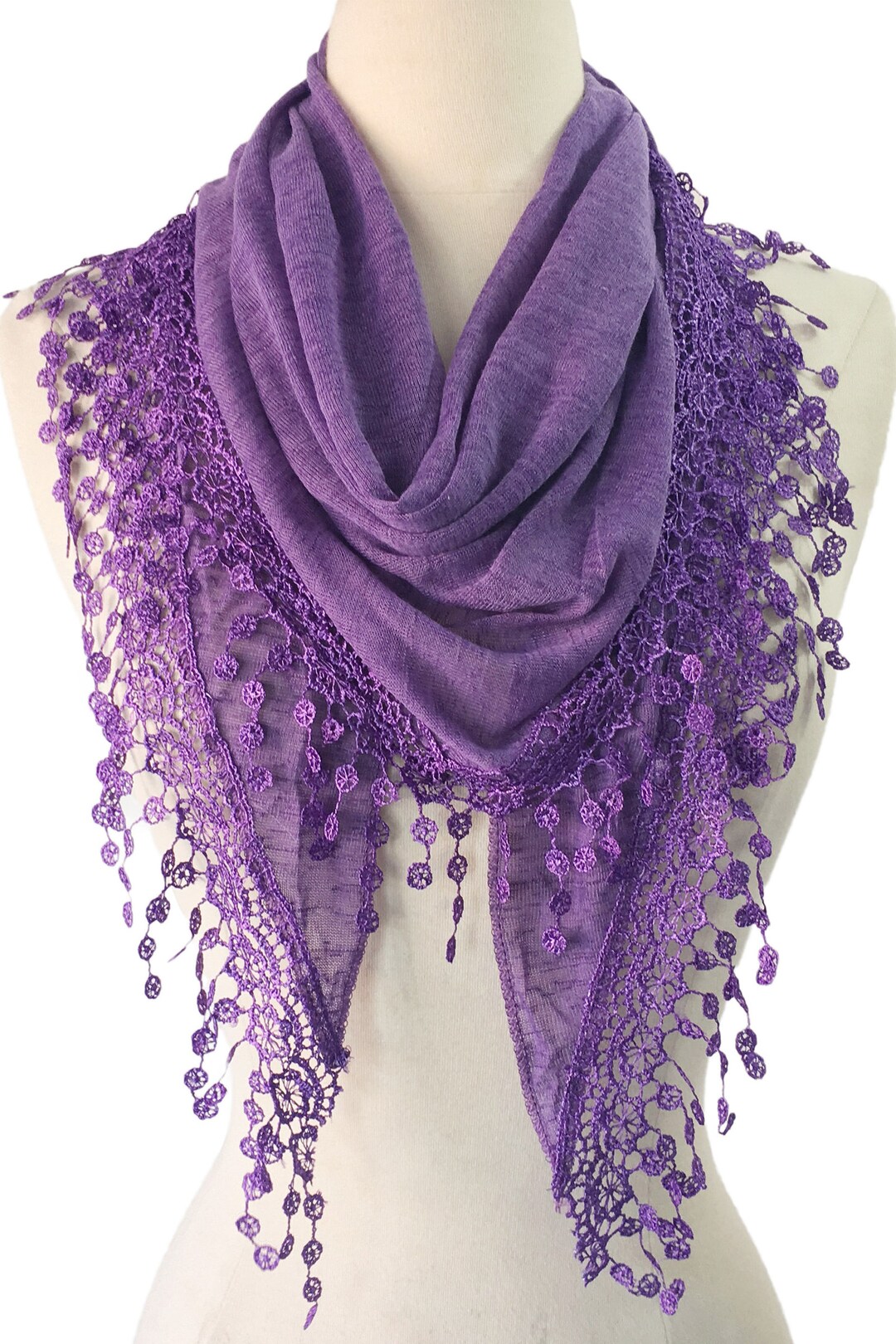 Women Lightweight Flower Lace Silk Scarf Knit Cotton Blend Fringe Scarf ...