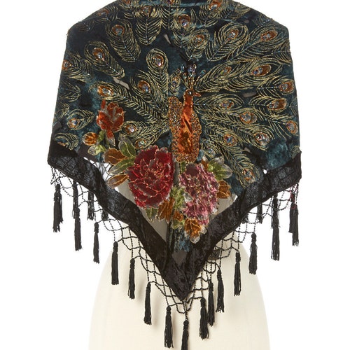 Women's Vintage Peacock Silk-blend Velvet Scarf - Etsy