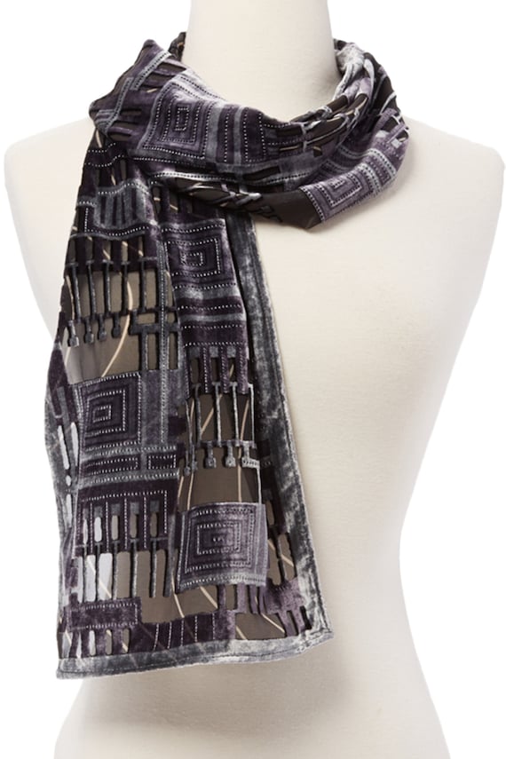 Women's Vintage Floral Abstract Paisley Burnout Silk-Blend Scarf