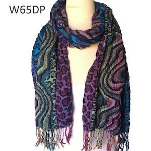 Multi Color Floral Embroiled Scarf Woman, Vintage Looking, Boho Style, Fringes Ending