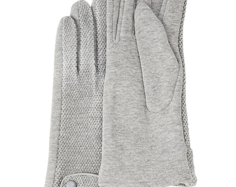 Button-Accent Touch Screen Gloves, Cotton-Blended, Stretchable