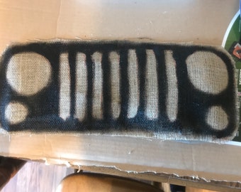 Burlap Jeep Grill Wall or Window Hanging
