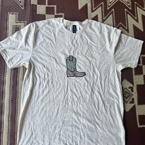Western Boot Shirt | Handmade Cowboy Boot Appliqué Tee | Country Girl T-Shirt | Rustic Farmhouse Fashion | Boutique Clothing