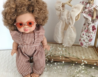 Ruffled jumpsuit for Minikane doll 34 cm - Double gauze or printed cotton - Model of your choice