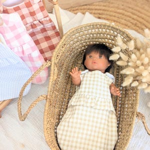 Ruffled doll sleeping bag – Beige gingham | Sleeping bag doll 13 inch | Accessory for Minikane & Mini Colettos dolls