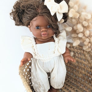 Ruffled jumpsuit for Minikane doll 34 cm Double gauze or printed cotton Model of your choice image 2