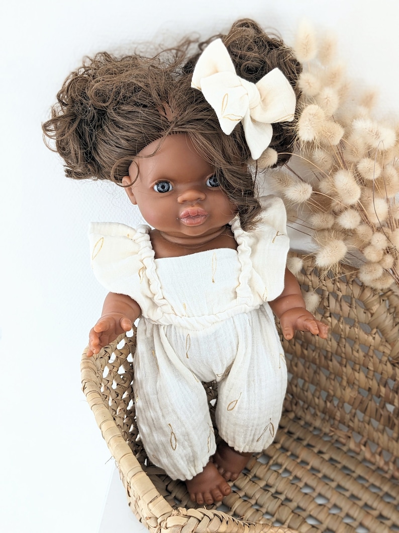 Ruffled jumpsuit for Minikane doll 34 cm Double gauze or printed cotton Model of your choice image 2