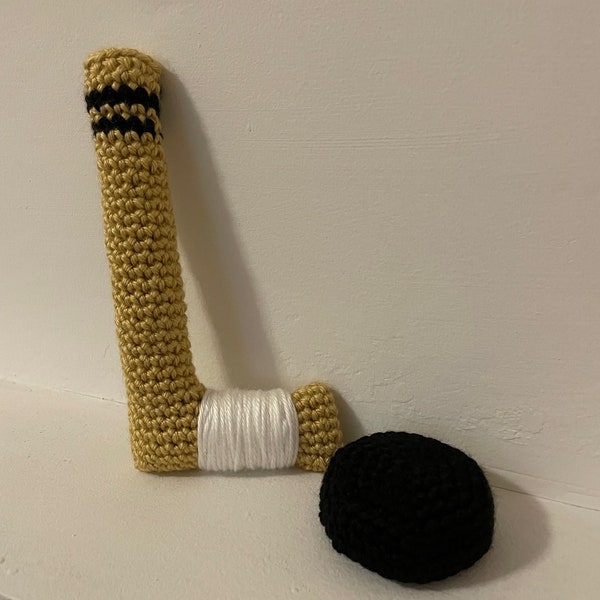 Hockey Stick & Puck, Hand-Crocheted, Baby Photoshoot Prop