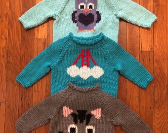 Baby Themed Sweater, Custom Hand-Knit with Embroidered Design