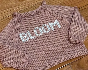 Baby Name Sweater, Custom Hand-Knit with Embroidered Name
