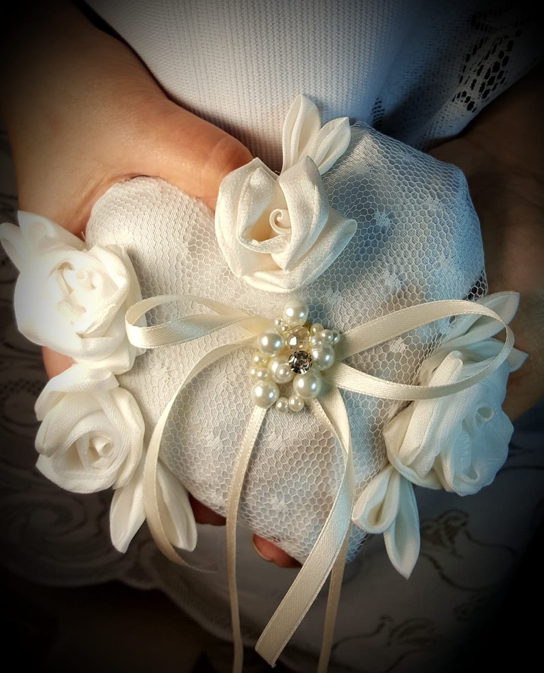 Heartshaped Wedding ring pillow. Heart Ringbearer pillow. Etsy