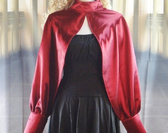 Dark red renaissance draped cape sleeve bolero jacket