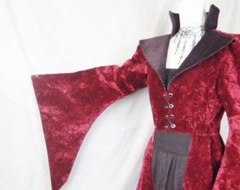 Burgundy Velvet womens renaissance Regina Once Upon a Time inspired overcoat; medieval; evil queen coat; villainess coat; corset overcoat
