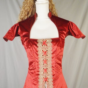 Red velvet reversible renaissance overbust court overdress; medieval corset style over gown; ren faire gown
