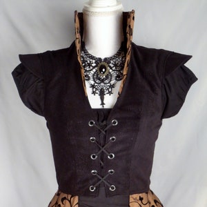 Black and Mocha Flocked Taffeta Women&#39;s &quot;Maharet&quot; Renaissance Overcoat; Medieval court doublet; Spanish surcote, suckeny