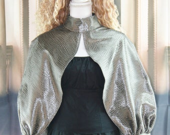 Metallic renaissance draped cape sleeve bolero jacket