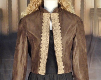 Renaissance women's dark brown faux suede pirate bolero jacket