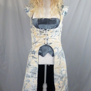 Blue and cream leaf front lacing womens underbust waistcoat set; renaissance pirate corset; medieval corset coat