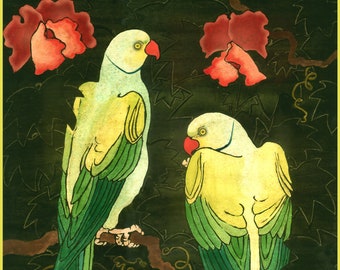 Ringneck Parakeets by Dandi Palmer, original artwork to download and print out.