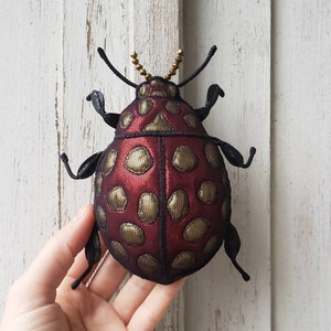 Mini Art Object Red Lady Bird Soft Textile Sculpture Wall Art