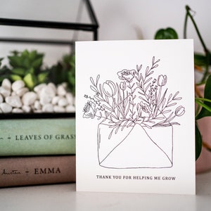 Thank You for Helping Me Grow Mother's Day Card Thank You Card Floral Line Art image 2