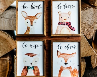 Woodland Creatures Set | 4 Nursery Watercolor Prints 5x7, 8x10