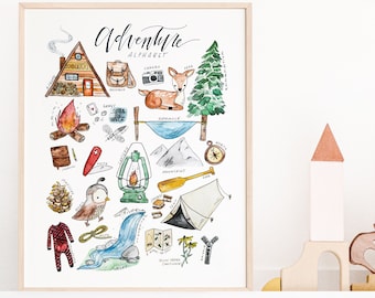 Adventure Alphabet | Watercolor Print | 11x14 or 13x19