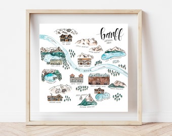 Banff Map Print | Map Print | Parks Canada | Canadian Map | Banff National Park 9x9