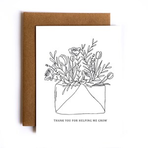 Thank You for Helping Me Grow Mother's Day Card Thank You Card Floral Line Art image 3