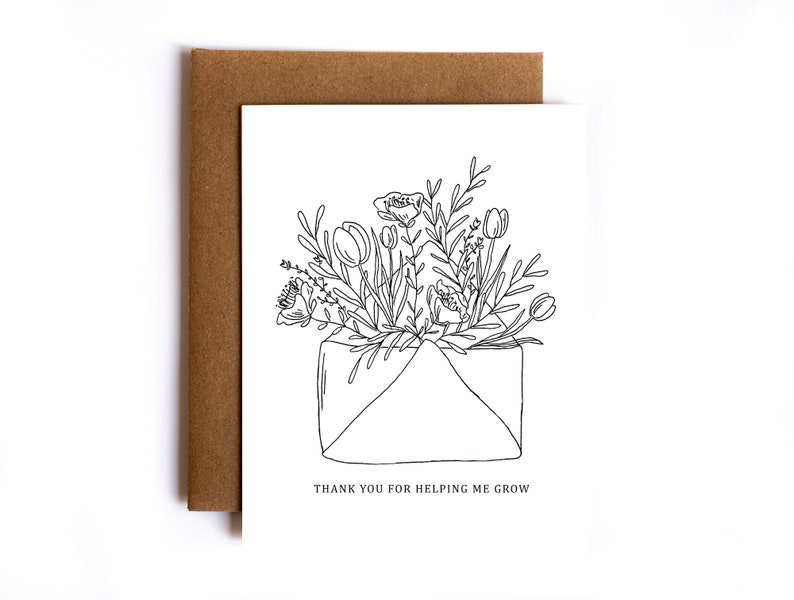 Thank You for Helping Me Grow Mother's Day Card Thank You Card Floral Line Art image 3